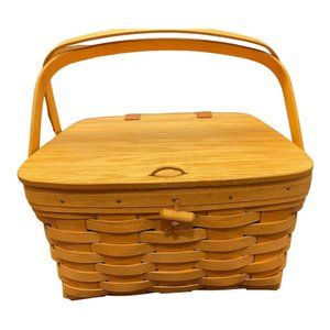 Longaberger Square Cake Pie Basket Lidded Swing Handles Stand 2000 Signed